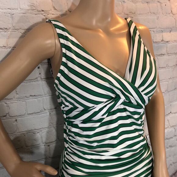 Green & White Striped Swimsuit Built In Bra See Measurements - Picture 7 of 15